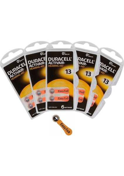 5 Kart Toplamda 30 Adet - Duracell 13 Numara Işitme Cihazı Pili 5 Paket 30 Adet Duracell Kulaklık Pili 13 Numara Pil NO13