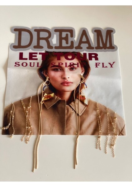 19X19 Küpeli ve Zincirli Kadın Görselli Dream Aplike Çanta Yama Arma