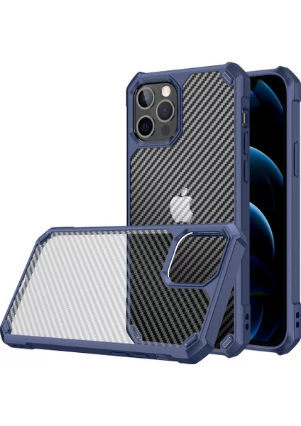 Apple iPhone 11 Pro Max Kılıf Şeffaf Karbon Desen Korumalı Kapak