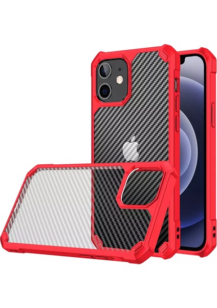 Apple iPhone 12 Mini Kılıf Şeffaf Karbon Desen Korumalı Kapak