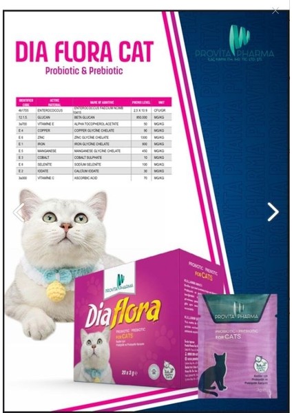 Diaflora Cat Probiyotik 20X3GR Kedi Probiyotik ve Prebiyotik Karışımı Diaflora Cat