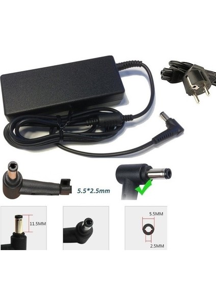 Ata Elektronik Exper Karizma DJ0154MP , E5128Q Uyumlu Muadil Kaliteli Ürün 2 Yıl Ithalatçı Firma Garantili Notebook Adaptör 19 Volt 4.74 Amper  Şarj Cihazı (90W - 19V 4.74A)  5.5mm 2.5mm