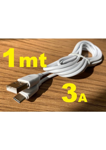 1 Metre Huawei Xiaomi Samsung Htc iPhone Uyumlu 1mt 3 Amper Hızlı Fast Type C Type-C USB Data Şarj Şarz Kablo