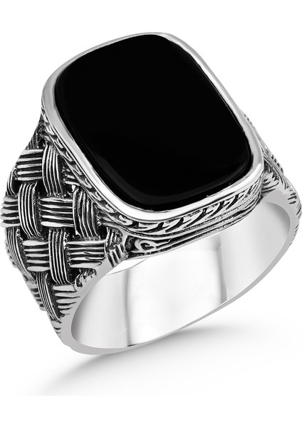 Oniks Taşlı Erkek Gümüş Yüzük 925 Ayar