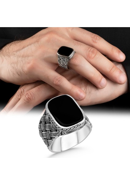 Oniks Taşlı Erkek Gümüş Yüzük 925 Ayar modelleri