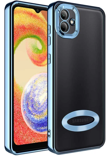 Samsung Galaxy A03 Kılıf Logo Gösteren Parlak Kenarlı Kamera Lens Korumalı Şeffaf Omega Silikon Kapak