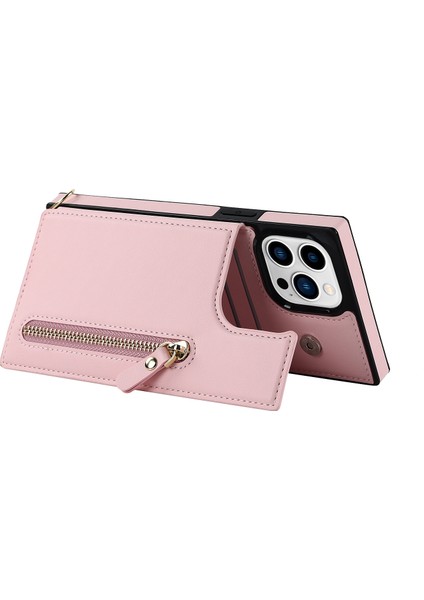 Xstepcase iPhone 14 Pro Pu Deri Kaplamalı Tpu Kickstand Telefon Kasası Fermuar Cep Manyetik Düğme Kartı Yuvaları Omuz Kayışı ile Koruyucu Kapak (Yurt Dışından)