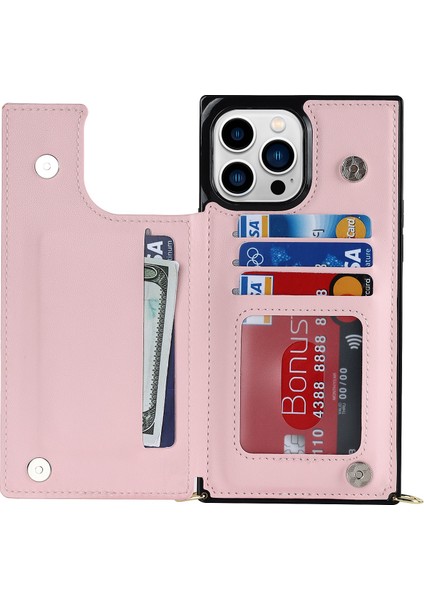 Xstepcase iPhone 14 Pro Pu Deri Kaplamalı Tpu Kickstand Telefon Kasası Fermuar Cep Manyetik Düğme Kartı Yuvaları Omuz Kayışı ile Koruyucu Kapak (Yurt Dışından)