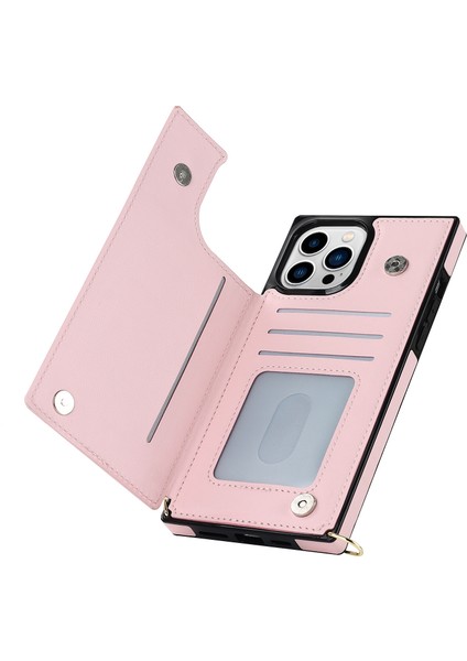Xstepcase iPhone 14 Pro Pu Deri Kaplamalı Tpu Kickstand Telefon Kasası Fermuar Cep Manyetik Düğme Kartı Yuvaları Omuz Kayışı ile Koruyucu Kapak (Yurt Dışından)