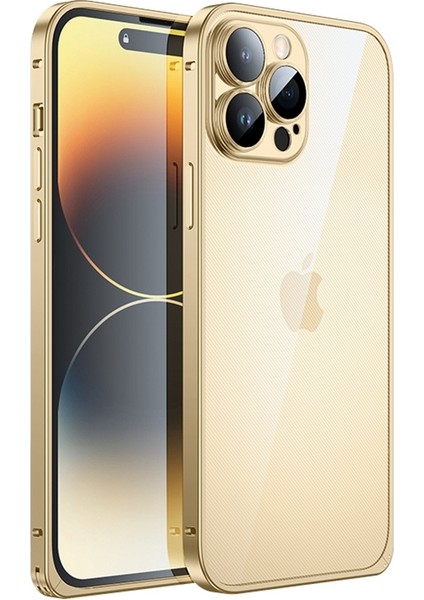 Xstepcase iPhone 14 Pro Luban Lock Telefon Koruyucu Kapak Pc + Metal Anti-Drop Anti-Çizelge Kılıfı Temperli Cam Lens Film (Yurt Dışından)