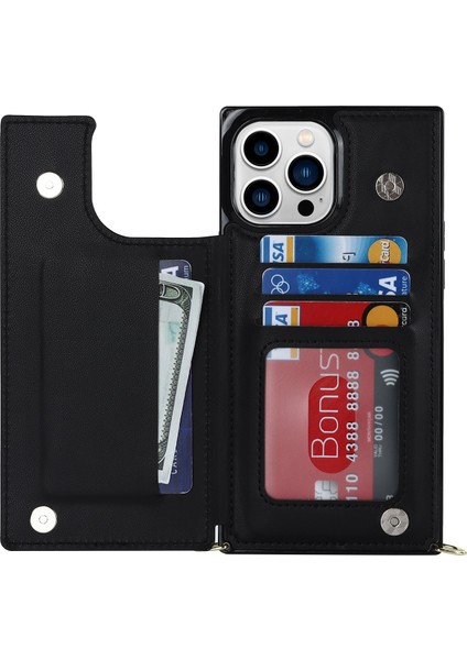 Xstepcase iPhone 14 Pro Pu Deri Kaplamalı Tpu Kickstand Telefon Kasası Fermuar Cep Manyetik Düğme Kartı Yuvaları Omuz Kayışı ile Koruyucu Kapak (Yurt Dışından)