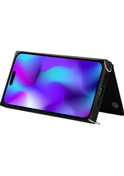 Xstepcase iPhone 14 Pro Pu Deri Kaplamalı Tpu Kickstand Telefon Kasası Fermuar Cep Manyetik Düğme Kartı Yuvaları Omuz Kayışı ile Koruyucu Kapak (Yurt Dışından)