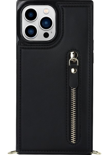 Xstepcase iPhone 14 Pro Pu Deri Kaplamalı Tpu Kickstand Telefon Kasası Fermuar Cep Manyetik Düğme Kartı Yuvaları Omuz Kayışı ile Koruyucu Kapak (Yurt Dışından)
