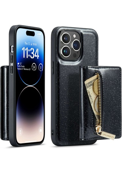 Xstepcase Dg.ming M3 Serisi Iphone 14 Pro Maks Için Pu Deri Kaplamalı Pc+Tpu Zipper Cüzdan Manyetik Telefon Kapağı Kickstand (Yurt Dışından)