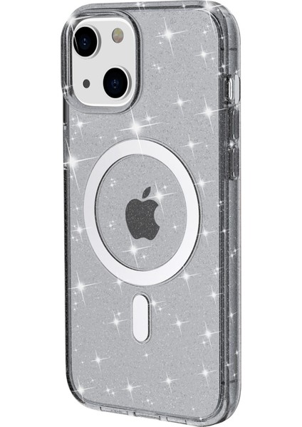 Xstepcase iPhone 14 Şeffaf Glitter Koruyucu Kapak Manyetik Tpu+Pc Telefon Magsafe Şarj Cihazı ile Uyumlu Karaklama Kılıfı (Yurt Dışından)