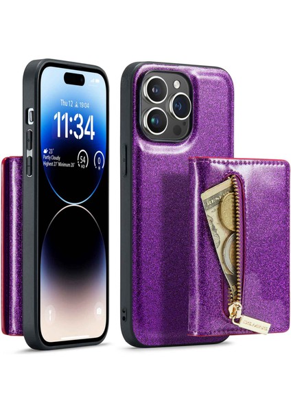 Xstepcase Dg.ming M3 Serisi Iphone 14 Pro Maks Için Pu Deri Kaplamalı Pc+Tpu Zipper Cüzdan Manyetik Telefon Kapağı Kickstand (Yurt Dışından)
