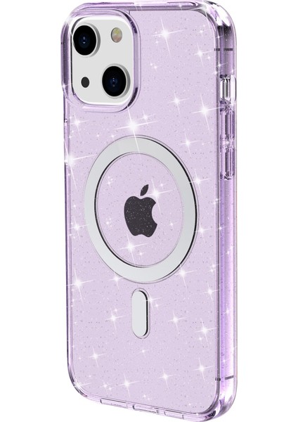 Xstepcase iPhone 14 Şeffaf Glitter Koruyucu Kapak Manyetik Tpu+Pc Telefon Magsafe Şarj Cihazı ile Uyumlu Karaklama Kılıfı (Yurt Dışından)