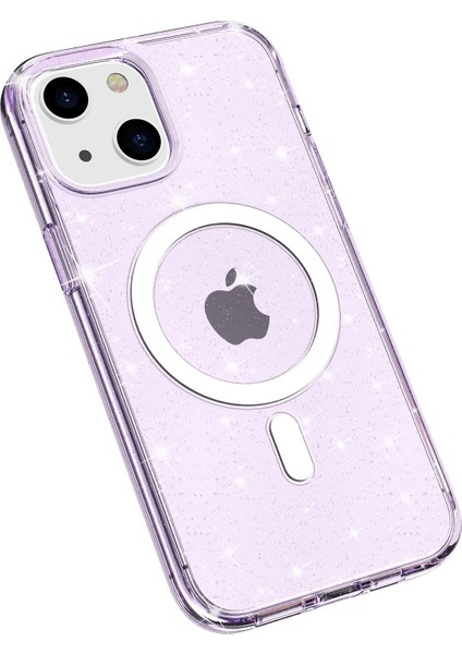Xstepcase iPhone 14 Şeffaf Glitter Koruyucu Kapak Manyetik Tpu+Pc Telefon Magsafe Şarj Cihazı ile Uyumlu Karaklama Kılıfı (Yurt Dışından)