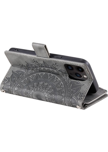 Xstepcase iPhone 14 Için Çoklu Kart Yuvaları Için Telefon Kapağı Mandala Çiçek Baskılı Pu Deri Telefon Kasası Standı Fermuarlı Cep Cüzdan Kayış (Yurt Dışından)