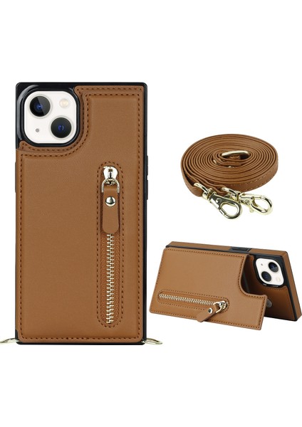 Xstepcase iPhone 14 Anti-Fall Telefon Kılıfı Için Koruyucu Kılıf Tpu Pu Deri Cüzdan Telefon Kapağı Fermuarlı Kese / Omuz Kayışı ile (Yurt Dışından)