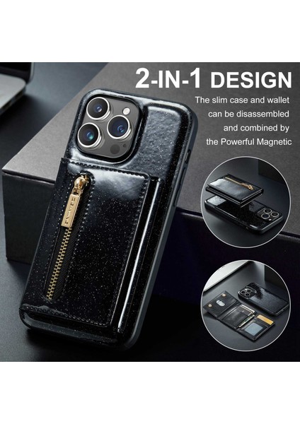 Xstepcase iPhone 14 Için Dg.ming M3 Serisi 2-1 Arada Pu Deri Kaplamalı Pc+Tpu Koruyucu Telefon Vaka Kickstand Manyetik Çıkarılabilir Fermuar Cüzdan Telefon Kapağı (Yurt Dışından)