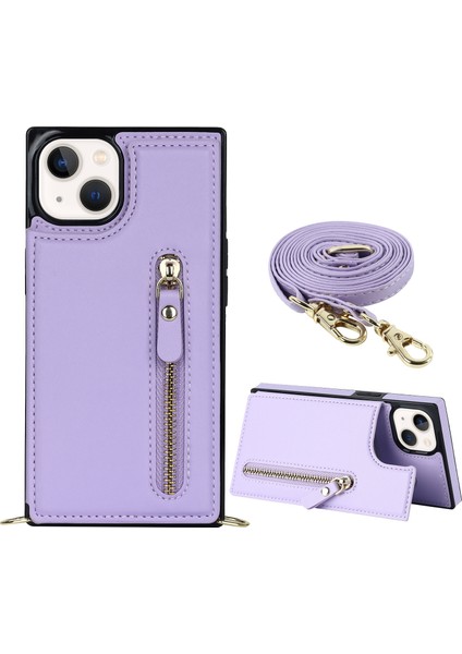Xstepcase iPhone 14 Anti-Fall Telefon Kılıfı Için Koruyucu Kılıf Tpu Pu Deri Cüzdan Telefon Kapağı Fermuarlı Kese / Omuz Kayışı ile (Yurt Dışından)
