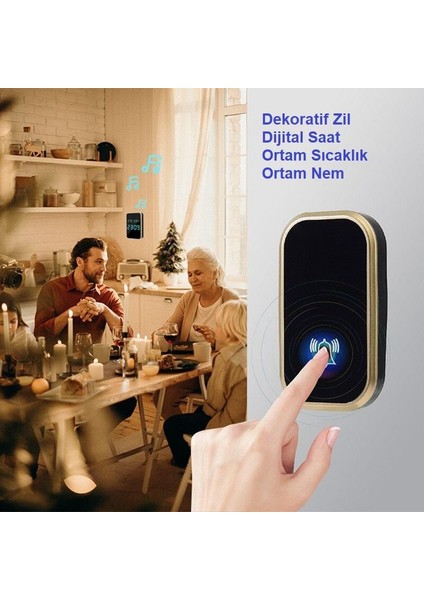 Kablosuz Pil Gerektirmeyen Kapı Zili Dijital Ekran Saat Derece Nem Göstergeli