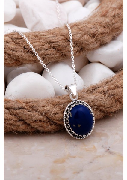 Lapis Lazuli Telkari Işlemeli Gümüş Kolye 7811
