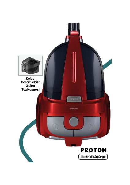 Proton Çift Hepa Filtreli 3lt Geniş Hazneli Hız Ayarlı Cyclonic Toz Torbasız Elektrikli Süpürge