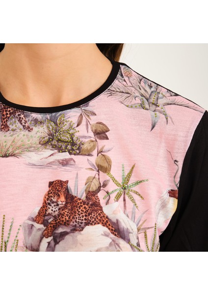 Tropikal Desen Basılı T-Shirt Bluz fırsatları