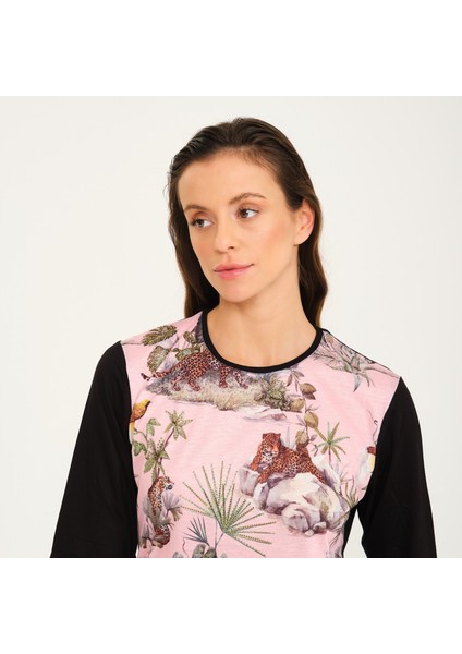 Tropikal Desen Basılı T-Shirt Bluz indirimleri