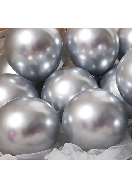 10 Adet Gümüş Renk Metalik Balon