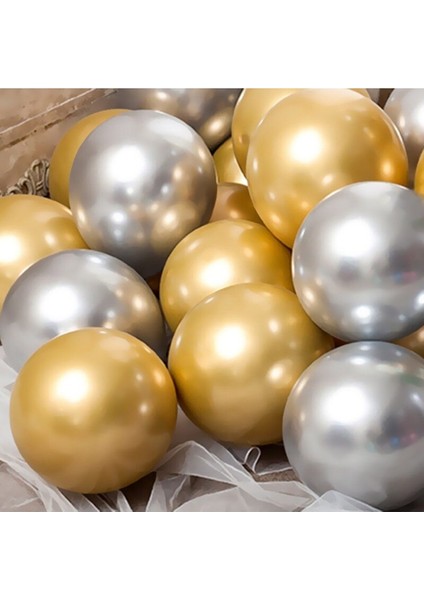 10 Adet Metalik Gold Gümüş Renk Balon