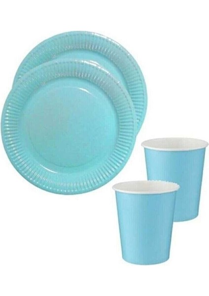 Açık Mavi Tabak-Bardak Set