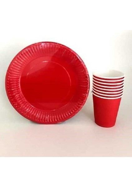 Kırmızı Tabak-Bardak Set