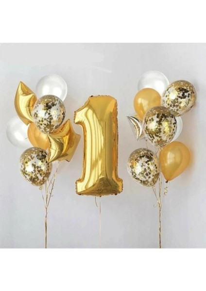 Çıtı Pıtı Store 1 Yaş Gold Folyo Balon Şeffaf Balon Seti Doğum Günü Parti Seti