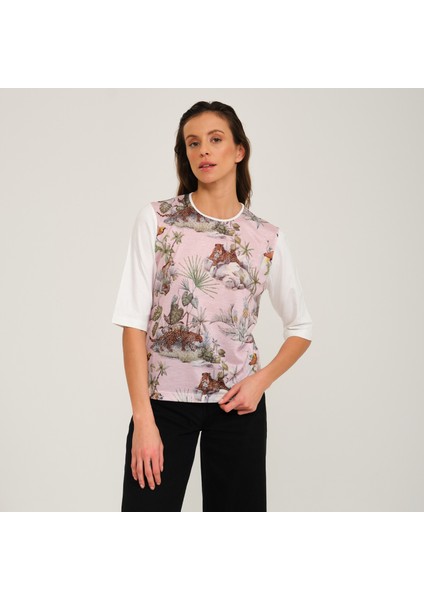 Tropikal Desen Basılı T-Shirt Bluz fırsatları