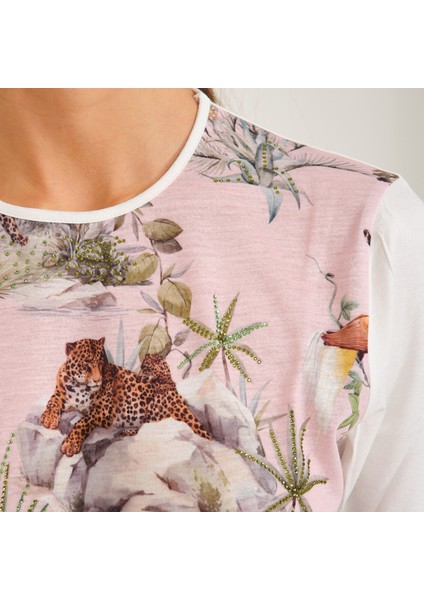 Tropikal Desen Basılı T-Shirt Bluz indirimleri