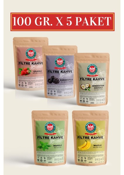 Mare Mosso Aromalı Filtre Kahve Tanışma Seti + 100  gr x 5 Paket ( Öğütülmüş)