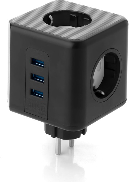 Dn 9203 Küp Akım Korumalı 3'lü Priz, 3 USB Şarj Prizi