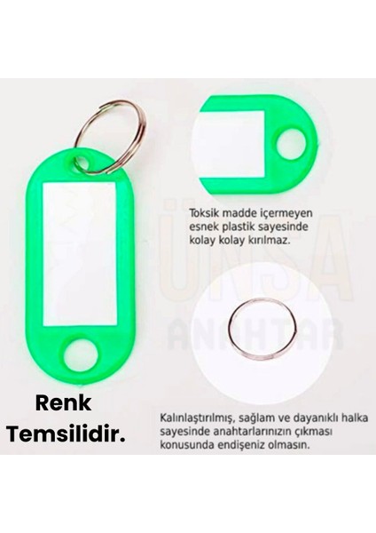 Plastik Anahtarlık Etiket Kimlik Isimlik Yazı Yazmalık Emlakçı Anahtarlığı Yeşil Renkli 100 Adet fırsatları