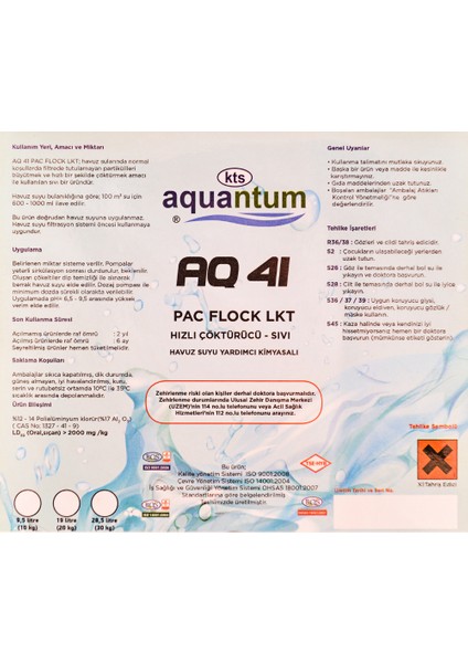 5 Kg Hızlı Çöktürücü Sıvı - Liquid Flocculant fiyatları