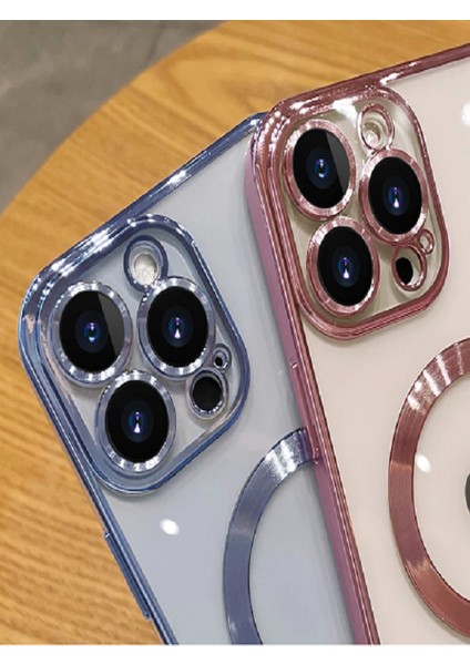 Apple iPhone 12 Kılıf Kamera Lens Korumalı Magsafe Şarj Kilifi Şeffaf Renkli Yumuşak Kapak