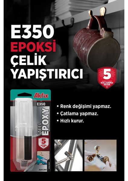 E350 Epoksi Çelik Yapıştırıcı Şırınga 25 ML