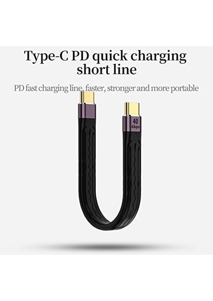Hızlı Şarj Veri Kablosu 40GB Çift Uçlu Esnek Ultra Kısa Kablo, C Kısa Kablo USB C Erkek - USB C Erkek Fpc Tasarımı (Yurt Dışından)