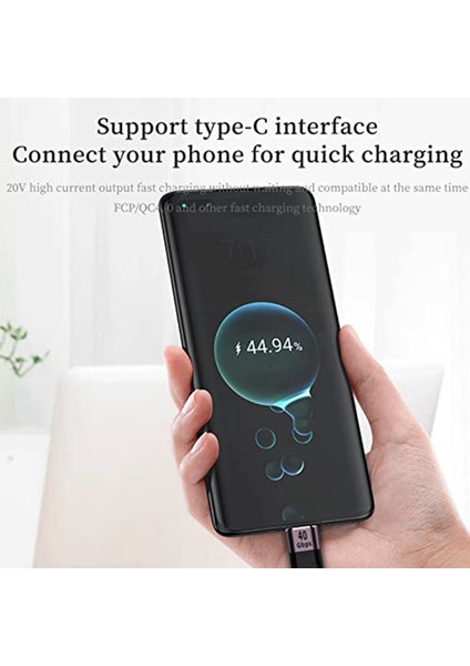 Hızlı Şarj Veri Kablosu 40GB Çift Uçlu Esnek Ultra Kısa Kablo, C Kısa Kablo USB C Erkek - USB C Erkek Fpc Tasarımı (Yurt Dışından)