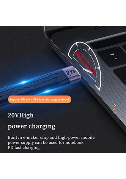 Hızlı Şarj Veri Kablosu 40GB Çift Uçlu Esnek Ultra Kısa Kablo, C Kısa Kablo USB C Erkek - USB C Erkek Fpc Tasarımı (Yurt Dışından)