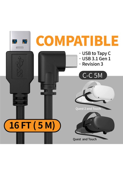 Oculus Quest 2 İçin Bağlantı Kablosu USB 3.1 Gen 1 Veri Aktarımı Hızlı Şarj Vr Kulaklık Aksesuarları (Ac,5m) (Yurt Dışından) modelleri