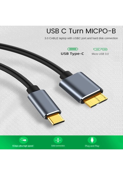 5gbps USB Tip C - Micro-B 3.0 Kablo 3A Dizüstü Sabit Disk Disk Akıllı Telefon İçin Hızlı Şarj Micro-B Tel Kordon, 1m (Yurt Dışından)