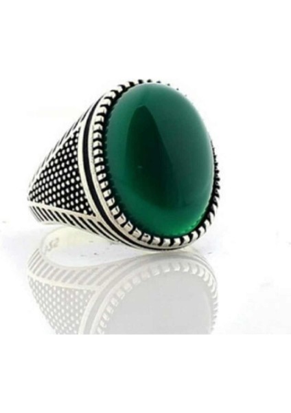 Yeşil Akik Taşlı 925 Ayar Gümüş Erkek Yüzük fiyatları